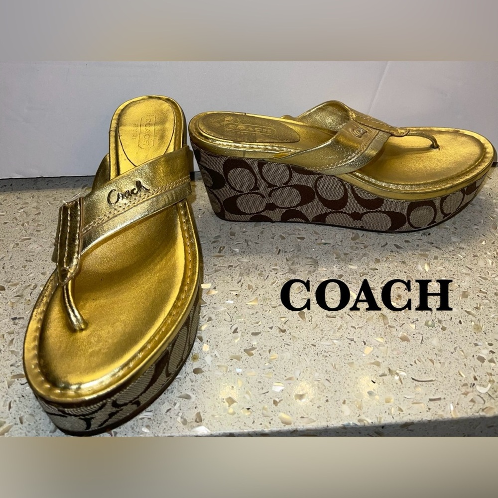 Coach Metallic Gold Platform Sandals 6.5 - Picture 1 of 5